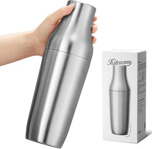 $37 Kitessensu Hybrid Cocktail Shaker  Vacuum Insulated Stainless Steel Martini Shaker with Double Wall Martini Cup  Integrated Measuring System  Tumbler Lid & Cocktail Recipes Included  Silver