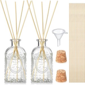 $20 LemonRoad 2 Set Glass Reed Diffusers Bottles Vintage Design Embossed Fleur