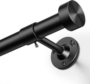 $27 YaFex Heavy Duty Curtain Rods 32-150 Inch, 1 Inch Adjustable Black Curtain Rod for Windows, Extra Long Window Treatment Rods with Aluminium Finials, Easy Installation