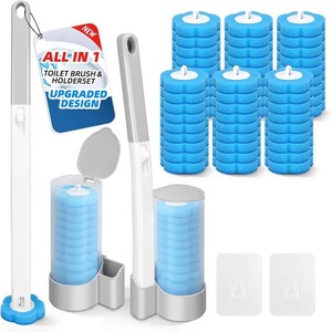 2 Pack Disposable Toilet Brush with 54 Refills, Toilet Bowl Cleaner, Toilet Brush and Holde Set, Wall Mounted Toilet Bowl Scrubber for Bathroom Maintenance (1 Wand with 48 refills)