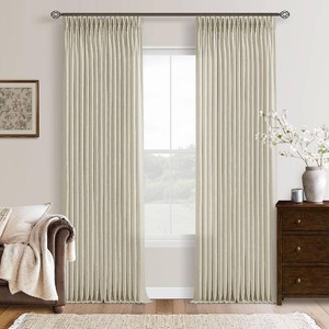 $80 108 Inch Linen Pinch Pleated Light Filtering Curtains Sand Beige 2 Panels