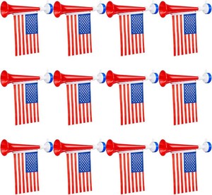 $28 ONLY 9 Pcs USA Stadium Horns 11 Inch Vuvuzela Horns with American Flags Plastic Trumpet Cheering up for Sporting Events 250th Patriotic Noise Makers for Stadium National Sport Events Soccer Fans