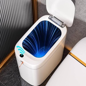 $36 MOPUP Bathroom Trash Can, Automatic Bagging Garbage Can, 3.5 Gallon Slim Smart Small Plastic Trash Bin, Narrow Motion Sensor Trash Can for Bedroom, Office White