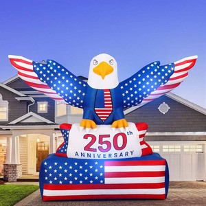 $103 6.1FT 250th Anniversary Patriotic Inflatable 4th of July Outdoor Decor American Flag Eagle with LED Lights Memorial Day Blow up Independence Day Party Lawn Yard Garden Holiday Decoration