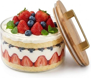 $33 Trifle Bowl - 8 Inch Clear Glass Trifle Bowl with Lid, 115oz Large Serving Bowl for Dessert, Salad, Fruit, Popcorn, Cake & Party DIY, Dishwasher & Microwave Safe, Ideal for Kitchen & Home Gatherings