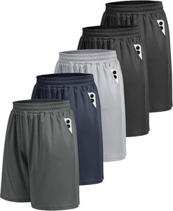 $20 5 Pack Athletic Gym Mens Shorts - Workout Black Quick Dry Basketball Shorts SIZE LARGE ( ONE PAIR IS MISSING)