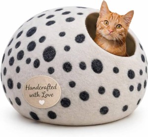 $38 Luxurious Merino Wool Cat Cave - Cats Curl Into Instantly - Foldable Hideaway Pod for Indoor Cats - Felt Kitten Pet Enclosure - Covered Cat House by Woolygon