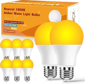 $35 Neporal Amber Sleep Light Bulbs 1800K 8PK, 9W 60 Watt Equivalent, 99.96% Blue Blocking Soft Warm Light Bulbs A19, Amber Night Light E26 for Bedroom and Baby Nursery Light
