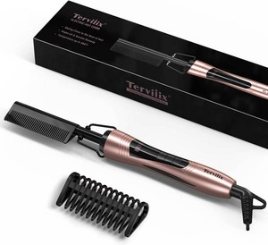 $30 Terviiix Electric Hot Comb for Lace Front Wigs, Pressing Combs for Black Women Hair, Anti-Scald Straightening Comb with Keratin & Argan Oil Infused Teeth, Temperatures Adjustable, 60 Min Auto Shut Off