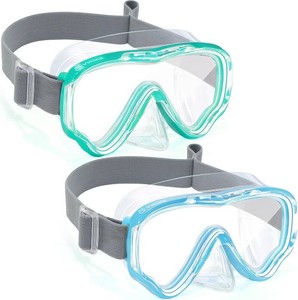 $21 Kids Swim Goggles with Nose Cover, Fabric Strap Swim Mask No Leak 3-14