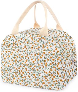 Cotton Quilted Insulated Lunch Bag, Reusable Quilted Floral Lunch Tote Bags