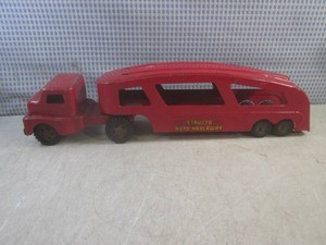 (EC1) Vintage Structo Auto Haulaway Pressed Steel Car Carrier Truck and Trailer 21 38 Long
