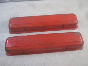 (EW3) Pair of Vintage Chevrolet Script Steel Valve Covers 1959-1967 Small Block Chevy V8 Engines