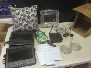 (BR2) Lot of Random - Watch, Portable Dual Screen DVD Player Kit, Guest Checks, Throw Pillow and Other Misc