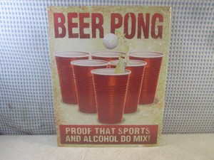 (EC1) Beer Pong Metal Sign 16 x 12 12 - New in Shrink Wrap