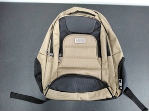 NRA Logo Backpack - Tan & Black, Multi-Compartment w Padded Sleeve