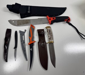 3 Knives and a Machete Ozark Trail Fishing Fillet Knife