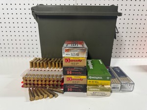 Ammunition lot with Plastic Ammo Can (217) Rounds 30-30 and (187) Rounds .22LR