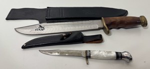 2 Blades with Leather Sheaths WASP Bowie Knife 11  Olsen Knife Co 5 Fixed Blade