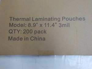 200 pack Thermal Laminating Pouches- 8.9 x 11.4 3 mil.
