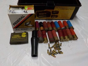 Shells, Bullets, Bird Call in a Plastic Case