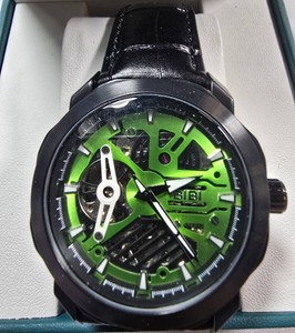 NEW BIBI Automatic Skeleton Watch  Green & Black  44mm  $400 Retail  Boxed