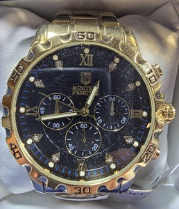 NEW Montres Prestige Gold-Tone Multi-Dial Watch  Black Dial  44mm  $179 Retail  Boxed