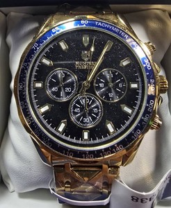 NEW Montres Prestige Gold-Tone Multi-Dial Watch  Black Dial  44.5mm  $179 Retail  Boxed