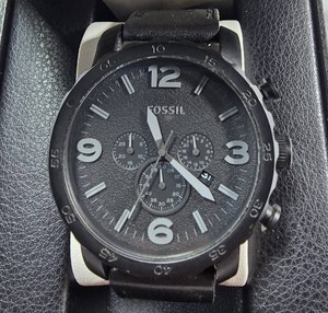 Fossil JR1354 Black Multi-Dial Mens Watch  Leather Strap  49mm  Boxed