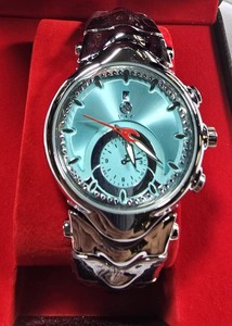 AJ Dragon Collections VIP Silver-Tone Watch  Aqua Dial  42mm  $399.99 Retail  Boxed