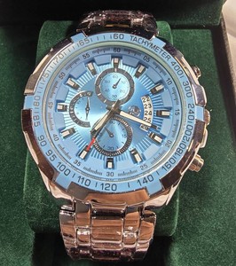 AJ Sports Master Silver-Tone Watch  Blue Multi-Dial Face  46mm  $199.99 Retail  Boxed