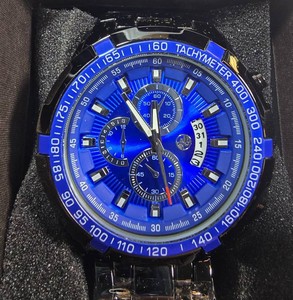 AJ Sports Master Black & Blue Watch  Multi-Dial Face  46mm  $199.99 Retail  Boxed