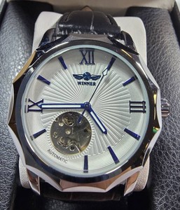 Winner Automatic Open-Heart Watch  Silver Dial & Black Leather Strap  42mm  Boxed