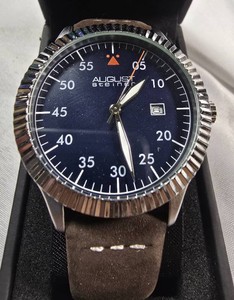 August Steiner AS6272BRBU Mens Quartz Watch  Blue Dial, Brown Strap & Date  41.75mm  Boxed