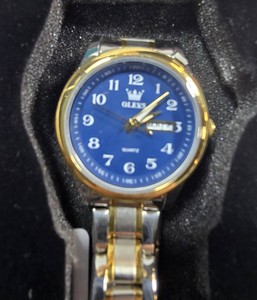 OLEVS 5861 Womens Quartz Watch  Blue Dial, Day-Date & Two-Tone Bracelet  29.11mm  Boxed