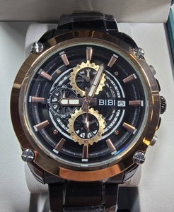 BIBI Mens Statement Watch  Black & Rose-Gold-Tone Multi-Dial Design  Metal Bracelet