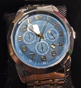 KASRLUO Mens Blue Multi-Dial Watch  Gold-Tone Numerals, Date Display & Two-Tone Bracelet  41.10mm