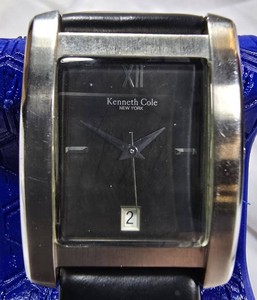 Kenneth Cole New York Rectangular Watch  Black Dial & Leather Strap  29.3mm