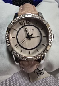 Relic Womens Sparkling Crystal-Bezel Watch  Blush Pink Leather  30.2mm