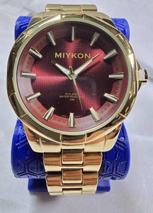 MIYKON Gold-Tone Statement Watch  Burgundy Dial, Seiko Movement & 45.9mm Case