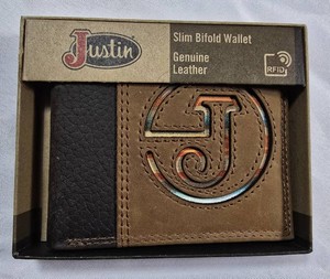 Justin Boots Genuine Leather Two-Tone RFID Slim Bifold Wallet