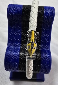 Invicta Racing White Braided Leather Race Car Bracelet