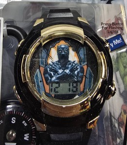 WAKANDA FOREVER MARVEL AVENGERS BLACK PANTHER FLASHING-LIGHT WATCH & COMPASS SET