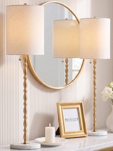 $84 Buffet Lamps Set of 2, 28.5H Modern Luxury Lamps with Marble Base, Brass Finish and Linen Shade, UL Certified   Elegant Lighting for a Warm Atmosphere in Entryway, Living or Dining Room