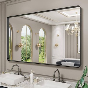 $260 LOAAO 55X30 Inch Black Bathroom Mirror Metal Framed