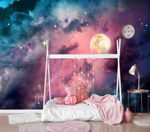 $74 XMPMBM-Starry Sky Clouds the Moon backsplash Large Decorative Geometrical Wallpaper Bedroom Bathroom wall Mural- W 132 X H 92 93 Square Foot
