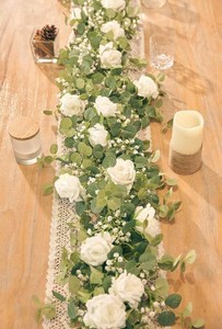 $19 Annas Whimsy 5.91FT Artificial Eucalyptus Garland with Flowers, Fake Flower Rose Gypsophila, Faux Floral Greenery Garland for Wedding Spring Home Party Craft Art Table Runner Decor