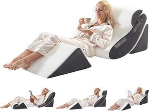 $57 4PCS Orthopedic Bed Wedge Pillow Set for Sleeping, Post Surgery Foam Support Pillows for Back, Neck and Leg Pain Relief, Adjustable Triangle Pillow   Acid Reflux, GERD & Snoring Recovery, White Grey