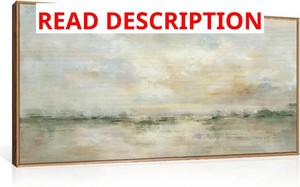 $90 LHIUEM Large Abstract Green Gray Pastel Framed Canvas Wall Art,Neutral Landscape Wall Decor,Modern Watercolor Lake Artwork,Beige Textured Illustrations Art for Living Room,Bedroom,Office- 20x40x1
