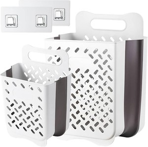 $46 Plastic Collapsible Hanging Laundry Baskets with Carry Handle, Space-Saving Wall Hanging Laundry Basket Durable Tall Folding Plastic Laundry Hamper Waterproof Dirty Clothes Organizer LL